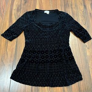 Meadow Rue Anthropologie Black Velour Peplum Top